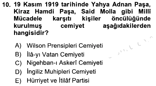 Milli Mücadele Tarihi 2022-2023 Yaz Okulu Sınavı - 10. soru