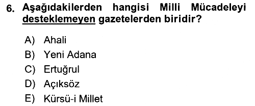 Milli Mücadele Tarihi 2023-2024 Yaz Okulu Sınavı - 6. soru