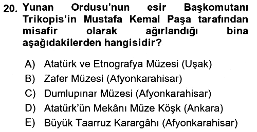Milli Mücadele Tarihi 2023-2024 Yaz Okulu Sınavı - 20. soru