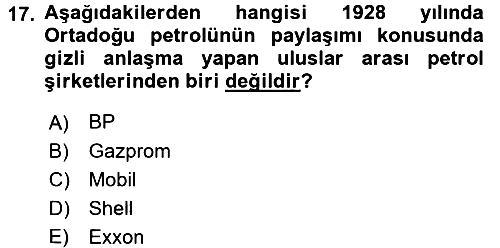 Modern Ortadoğu Tarihi 2016-2017 3 Ders Sınavı - 17. soru