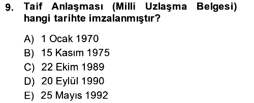 Modern Ortadoğu Tarihi 2013-2014 Ara Sınav - 9. soru