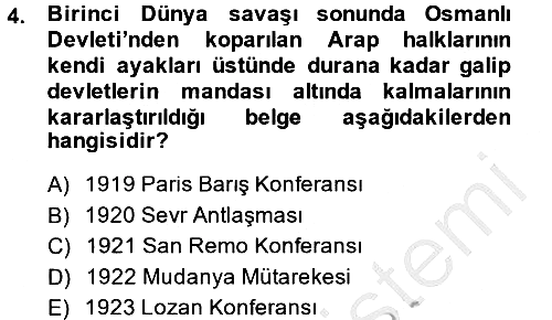 Modern Ortadoğu Tarihi 2014-2015 Ara Sınav - 4. soru