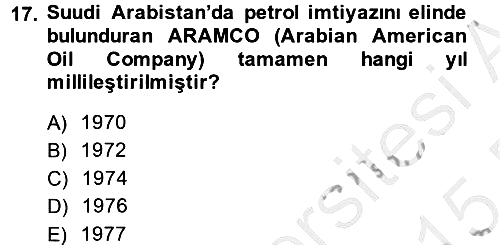 Modern Ortadoğu Tarihi 2014-2015 Ara Sınav - 17. soru