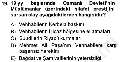 Modern Ortadoğu Tarihi 2014-2015 Ara Sınav - 19. soru
