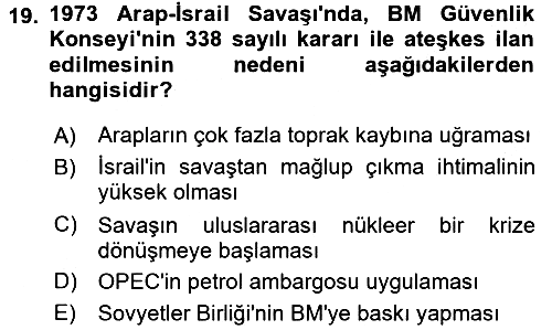 Modern Ortadoğu Tarihi 2016-2017 Ara Sınav - 19. soru