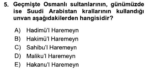 Modern Ortadoğu Tarihi 2021-2022 Ara Sınav - 5. soru
