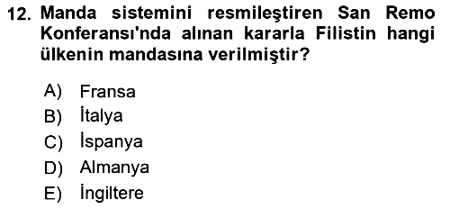 Modern Ortadoğu Tarihi 2021-2022 Ara Sınav - 12. soru