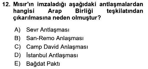 Modern Ortadoğu Tarihi 2023-2024 Ara Sınav - 12. soru