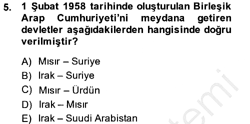 Modern Ortadoğu Tarihi 2013-2014 Dönem Sonu Sınavı - 5. soru