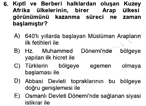 Modern Ortadoğu Tarihi 2016-2017 Dönem Sonu Sınavı - 6. soru