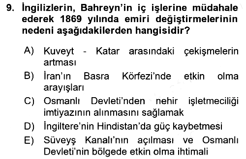 Modern Ortadoğu Tarihi 2017-2018 Dönem Sonu Sınavı - 9. soru