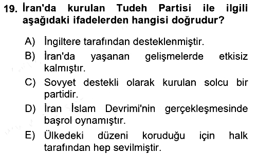 Modern Ortadoğu Tarihi 2017-2018 Dönem Sonu Sınavı - 19. soru