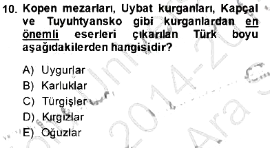 Orta Asya Türk Tarihi 2014-2015 Ara Sınav - 10. soru