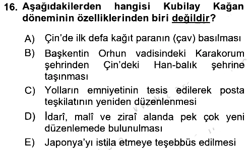Orta Asya Türk Tarihi 2017-2018 Ara Sınav - 16. soru