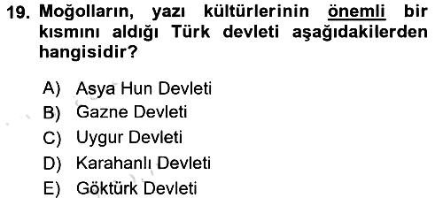 Orta Asya Türk Tarihi 2017-2018 Ara Sınav - 19. soru