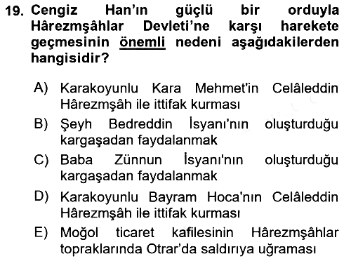 Orta Asya Türk Tarihi 2018-2019 Ara Sınav - 19. soru