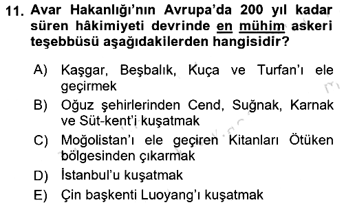 Orta Asya Türk Tarihi 2022-2023 Ara Sınav - 11. soru