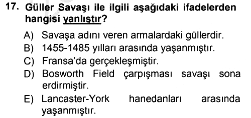 Ortaçağ-Yeniçağ Avrupa Tarihi 2012-2013 Ara Sınav - 17. soru