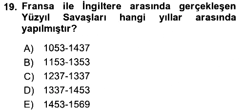Ortaçağ-Yeniçağ Avrupa Tarihi 2016-2017 Ara Sınav - 19. soru