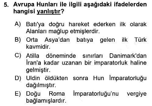Ortaçağ-Yeniçağ Avrupa Tarihi 2018-2019 Ara Sınav - 5. soru