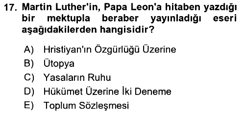 Ortaçağ-Yeniçağ Avrupa Tarihi 2018-2019 Ara Sınav - 17. soru