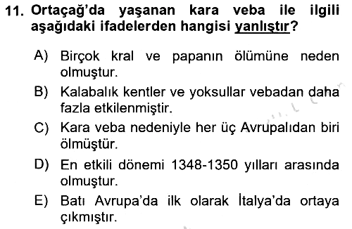 Ortaçağ-Yeniçağ Avrupa Tarihi 2019-2020 Ara Sınav - 11. soru