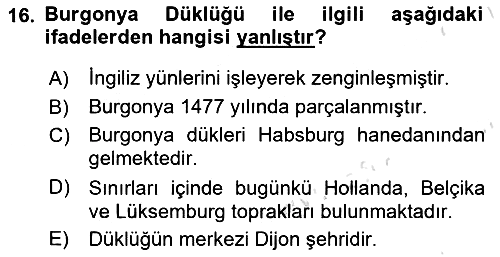 Ortaçağ-Yeniçağ Avrupa Tarihi 2019-2020 Ara Sınav - 16. soru