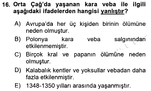 Ortaçağ-Yeniçağ Avrupa Tarihi 2021-2022 Ara Sınav - 16. soru