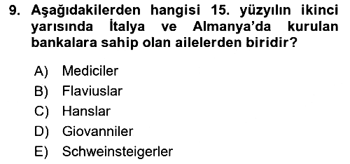 Ortaçağ-Yeniçağ Avrupa Tarihi 2024-2025 Ara Sınav - 9. soru