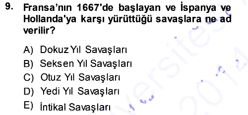 Ortaçağ-Yeniçağ Avrupa Tarihi 2013-2014 Dönem Sonu Sınavı - 9. soru