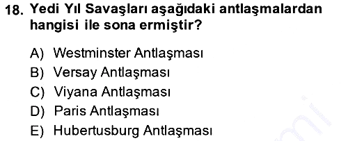 Ortaçağ-Yeniçağ Avrupa Tarihi 2013-2014 Dönem Sonu Sınavı - 18. soru