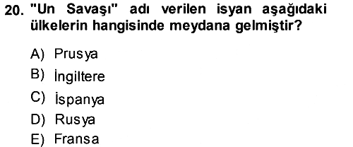 Ortaçağ-Yeniçağ Avrupa Tarihi 2013-2014 Dönem Sonu Sınavı - 20. soru