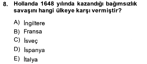 Ortaçağ-Yeniçağ Avrupa Tarihi 2014-2015 Dönem Sonu Sınavı - 8. soru