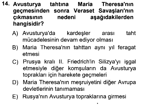 Ortaçağ-Yeniçağ Avrupa Tarihi 2014-2015 Dönem Sonu Sınavı - 14. soru
