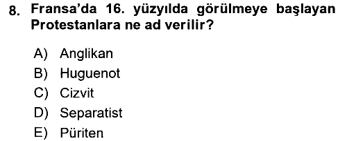 Ortaçağ-Yeniçağ Avrupa Tarihi 2015-2016 Dönem Sonu Sınavı - 8. soru