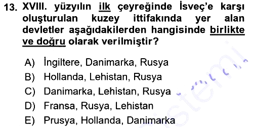 Ortaçağ-Yeniçağ Avrupa Tarihi 2015-2016 Dönem Sonu Sınavı - 13. soru