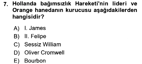 Ortaçağ-Yeniçağ Avrupa Tarihi 2016-2017 Dönem Sonu Sınavı - 7. soru
