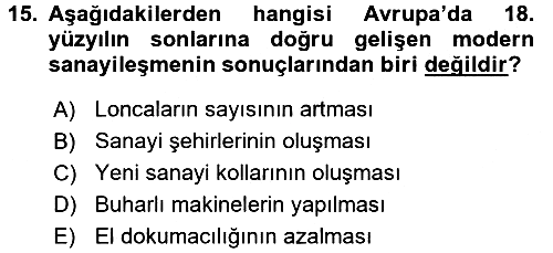 Ortaçağ-Yeniçağ Avrupa Tarihi 2016-2017 Dönem Sonu Sınavı - 15. soru