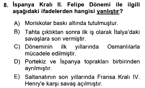 Ortaçağ-Yeniçağ Avrupa Tarihi 2017-2018 Dönem Sonu Sınavı - 8. soru