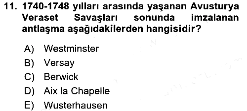 Ortaçağ-Yeniçağ Avrupa Tarihi 2017-2018 Dönem Sonu Sınavı - 11. soru