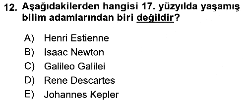 Ortaçağ-Yeniçağ Avrupa Tarihi 2017-2018 Dönem Sonu Sınavı - 12. soru