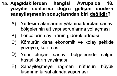 Ortaçağ-Yeniçağ Avrupa Tarihi 2018-2019 Dönem Sonu Sınavı - 15. soru