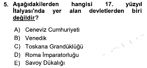 Ortaçağ-Yeniçağ Avrupa Tarihi 2019-2020 Dönem Sonu Sınavı - 5. soru
