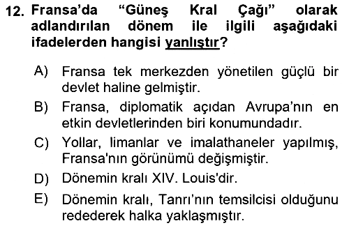 Ortaçağ-Yeniçağ Avrupa Tarihi 2019-2020 Dönem Sonu Sınavı - 12. soru