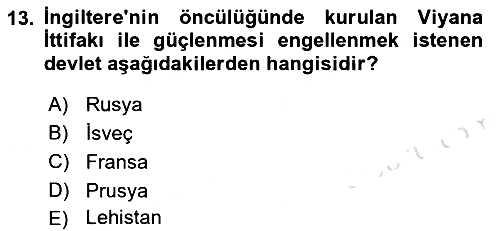 Ortaçağ-Yeniçağ Avrupa Tarihi 2019-2020 Dönem Sonu Sınavı - 13. soru