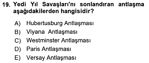 Ortaçağ-Yeniçağ Avrupa Tarihi 2019-2020 Dönem Sonu Sınavı - 19. soru