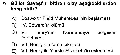 Ortaçağ-Yeniçağ Avrupa Tarihi 2022-2023 Dönem Sonu Sınavı - 9. soru