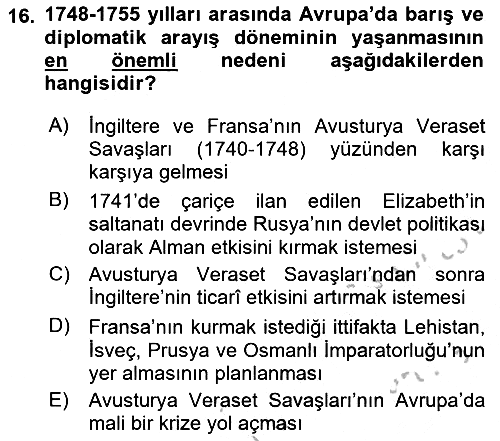 Ortaçağ-Yeniçağ Avrupa Tarihi 2018-2019 Yaz Okulu Sınavı - 16. soru