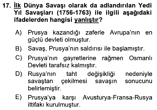 Ortaçağ-Yeniçağ Avrupa Tarihi 2018-2019 Yaz Okulu Sınavı - 17. soru
