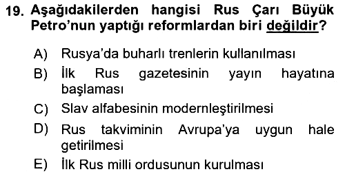 Ortaçağ-Yeniçağ Avrupa Tarihi 2020-2021 Yaz Okulu Sınavı - 19. soru